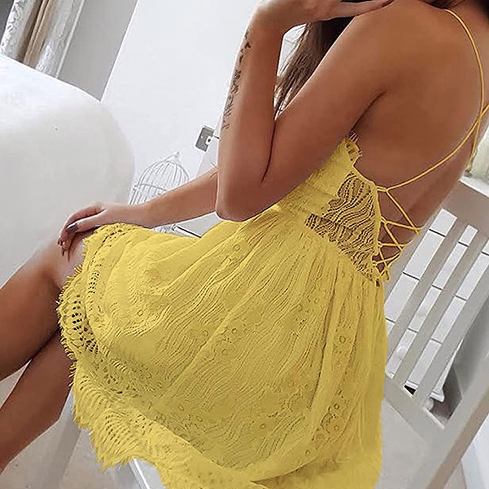 Yellow open back summer dress
